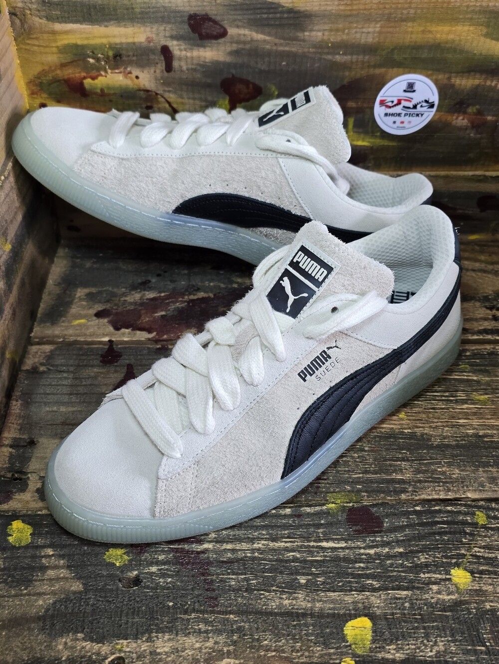 PUMA Suede Classic Mist Athletic Shoe Warm White Black Icy Blue Men Sz 11 Used